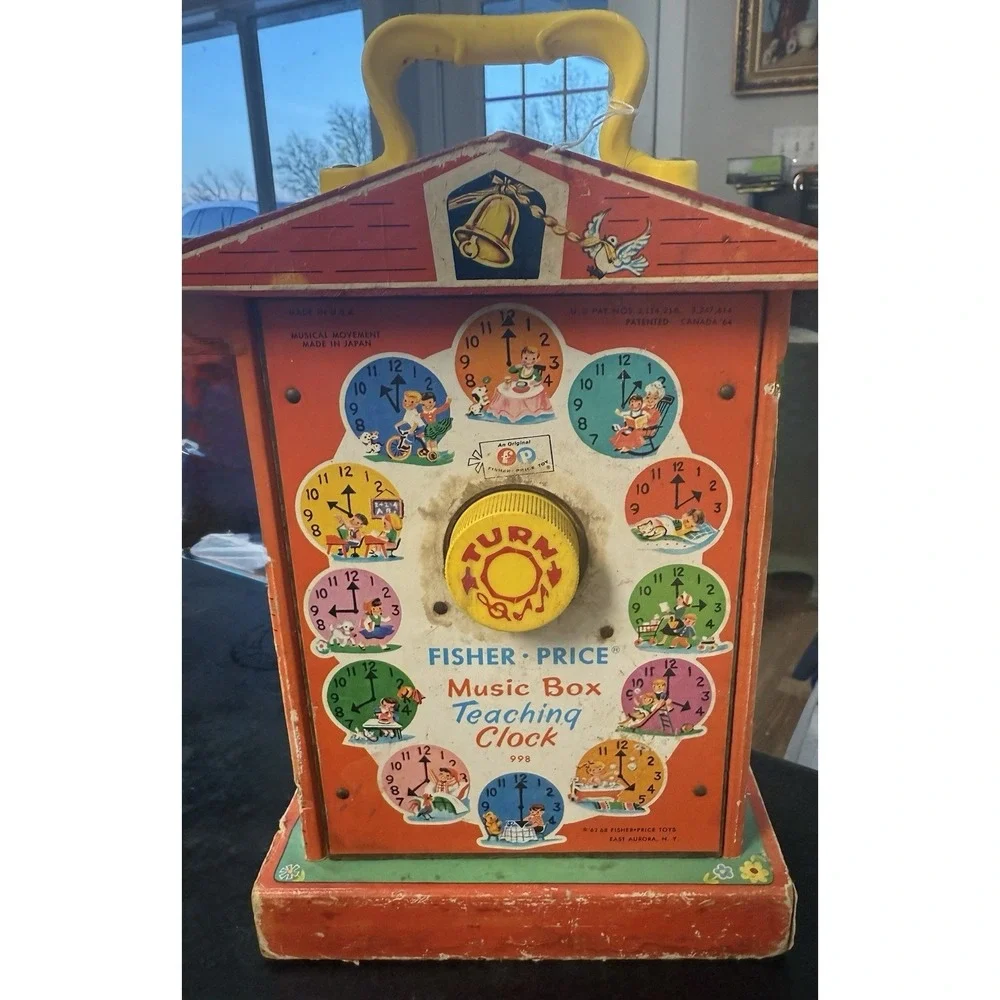 Vintage Fisher Price‎ Music Box Teaching Clock 998 Works Wood Toy 1960s -video